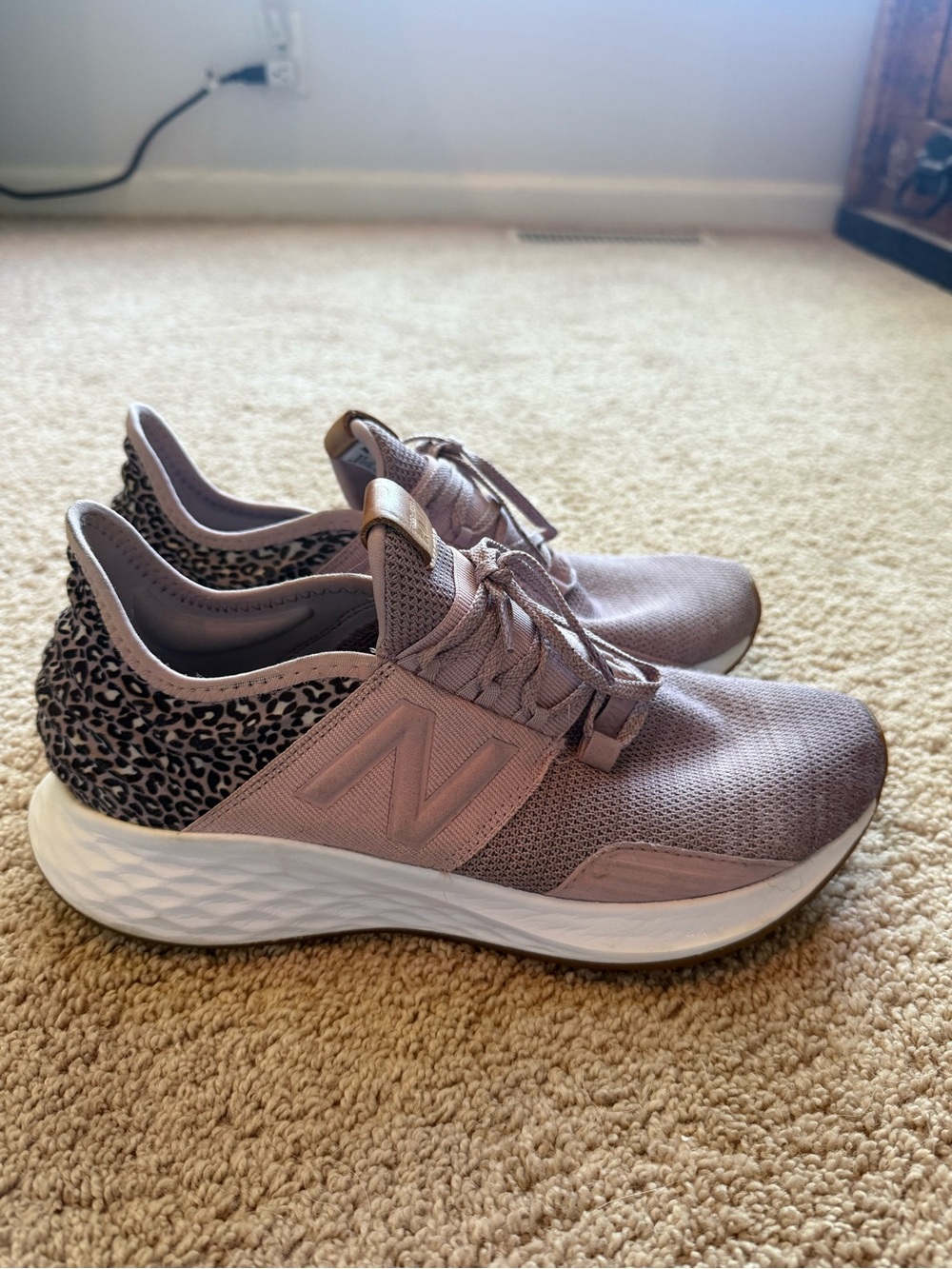 New Balance Mauve Slip-On Athletic Sneakers with Leopard Accent